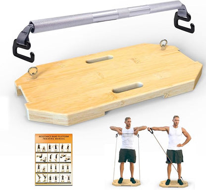 J Bryant Bamboo Resistance Band Workout Platform - Complete Set with Tube Bands, Handles, Bar & Loop Hooks for Full-Body Strength, Rehab, Mobility & Functional Training