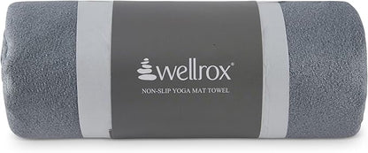 Wellrox Microfiber Yoga Mat Towel with Grip – Ultra Absorbent, Super Soft, and Quick Dry Hot Yoga Towel Non Slip for Pilates, Bikram, and Fitness Workouts (74” x 26”, Grey)