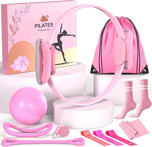 Pilates Equipment Set for Women, Pilates Ring and Ball Set, At Home Pilates Workout Equipment with 15" Magic Circle Ring and Resistance Bands, A Must-Have for Beginners and Seasoned Yogis