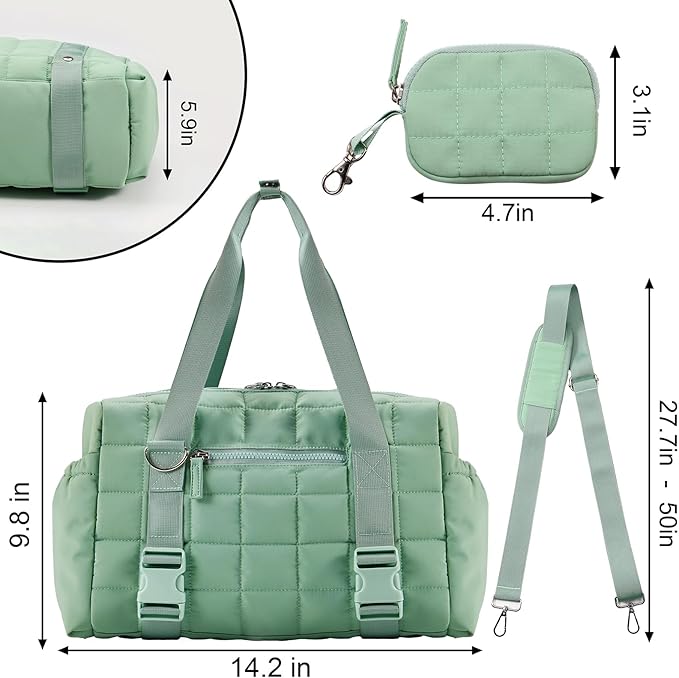 Small Gym Bag for Women, Puffy Sports Duffel Bag with Yoga Mat Holder, Gym Tote Bag with Wet Pocket & Coin Wallet, Carry on Bag for Workout Dance Pilates Ballet Swimming Travel