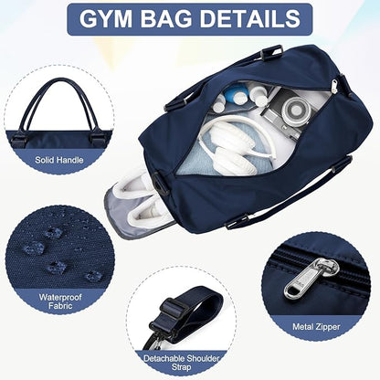 Gym Bag for Women with Shoes Compartment,Small Duffel Bag Sport bag with Toiletry Bag Overnight Travel Tote Bags Weekender Carry on Bag Personal Item Bags for Airlines Dark Blue