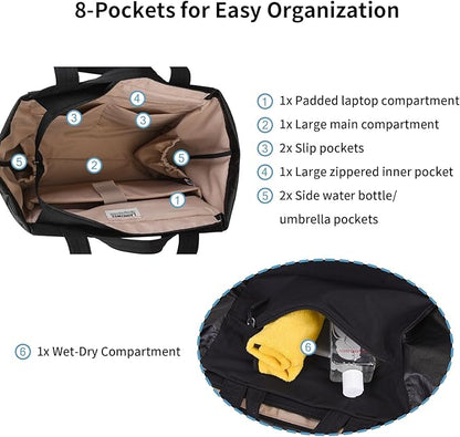 Tote Bag for Women, Lightweight Versatile Gym Travel Bags with Yoga Mat Strap, Wet Pocket, Shoe Bag & Cosmetic Pouch, Everyday Tote for Workout Fitness Pilates Swimming Work Stylish Handbag