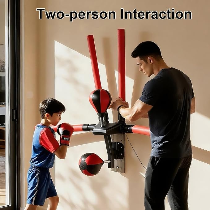 Smart Boxing Reflex Trainer with Remote Control, Wall-Mounted Striking System Featuring 4 Striking Rods and 2 Speed, Balls Boxing Trainer Offers 3 Modes and 3 Speed Settings to Enhance Reaction Time