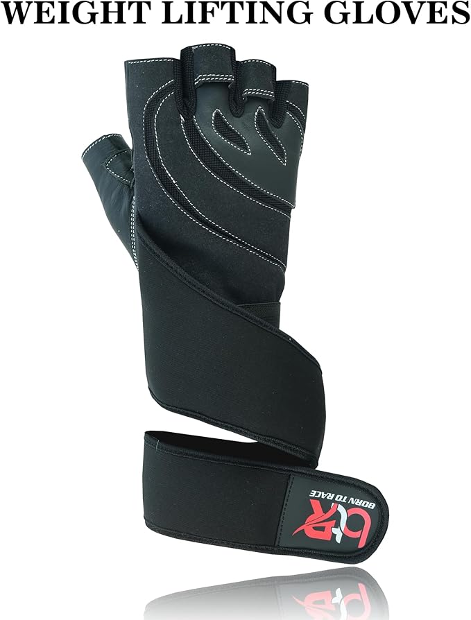 Weight Lifting Leather Padded Gloves for Men and Women Fingerless Body Building Long Wrist Support Training Gym Exercise Powerlifting Gloves Unisex Design