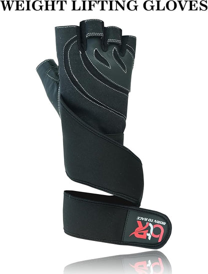 Weight Lifting Leather Padded Gloves for Men and Women Fingerless Body Building Long Wrist Support Training Gym Exercise Powerlifting Gloves Unisex Design