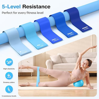 Pilates Kit 13Pcs Home Pilates Essentials Workout Kit with 13" Ring, 10" Ball and Resistance Bands for Women at Home Pilates Equipment Set for Beginners