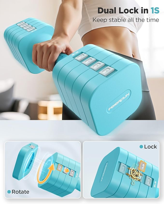 FEIERDUN 5-in-1 Adjustable Dumbbell Set of 2, 12LBS/20LBS Hand Weights for Women, Men, 1s-Adjust Dual-Stable Dumbbell Set for Women Home Gym & Outdoor