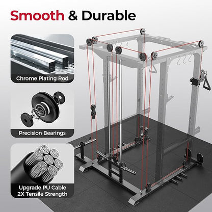 Sportsroyals Squat Rack, LAT Power Cage, Power Rack Multi-Function with Pulley System and Training Attachments for Home Gym