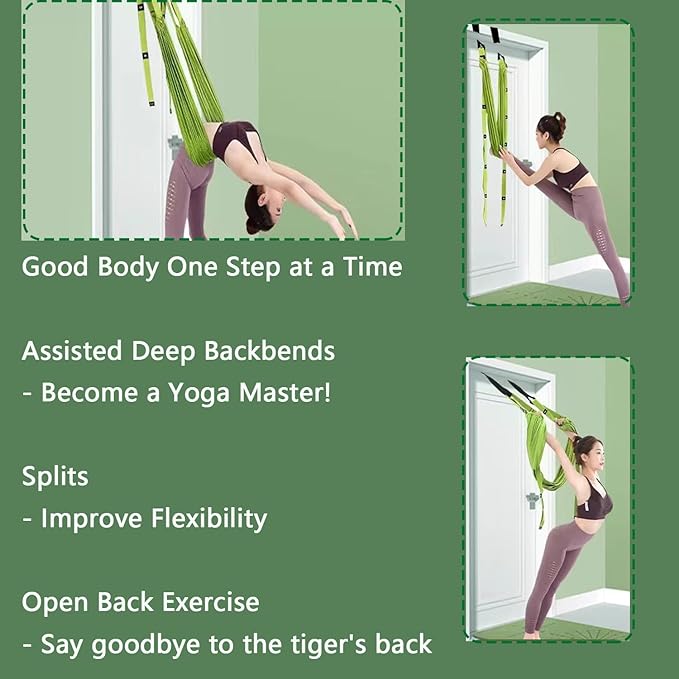 Yoga Stretching Strap,Stretching Equipment with Door Anchor,Back Stretcher for Back Pain, Flexibility Tensile Trainer for Dance Aerial Yoga Ballet Leg Stretching Exercise (Green)