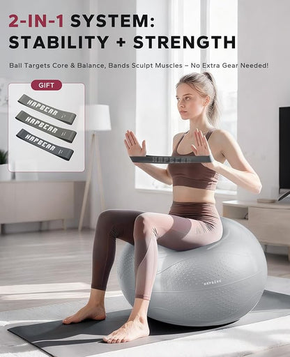 HAPBEAR Exercise Ball (22''/26''/30'') - Anti-Burst Slip-Resistant Yoga/Pilates Ball for Core Training & Posture Improvement, Home Gym/Rehab/Pregnancy Ball, Quick Pump & 3 Resistance Bands Included
