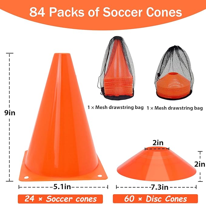 Soccer Cones Set, 84/42Pcs 7"/9" Cones Sports + Disc Cones, Cones for Sports with Carry Bag, Training Cones, Soccer Cones for Training, Plastic Soccer Cones for Drills