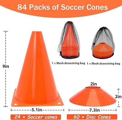 Soccer Cones Set, 84/42Pcs 7"/9" Cones Sports + Disc Cones, Cones for Sports with Carry Bag, Training Cones, Soccer Cones for Training, Plastic Soccer Cones for Drills