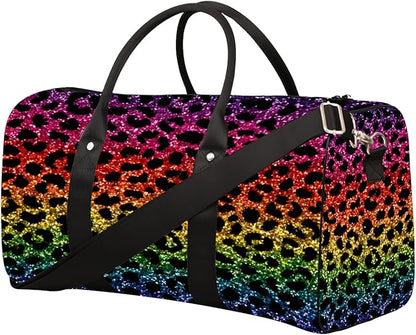 Travel Duffel Bag Colorful Animals Leopard Print Waterproof Sport Gym Bag Foldable Travel Bag Overnight Bag Weekender Bag Handbag Sports Duffle Bags for Girls Women Men Boys