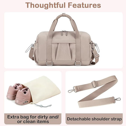 LEDAOU Small Gym Bag for Women, Mini Duffle Bag with Yoga Mat Holder Lightweight Carry On Sports Bag with Separate Shoe Pocket & Wet Pocket Duffel Bags Dance Yoga Workout Bag