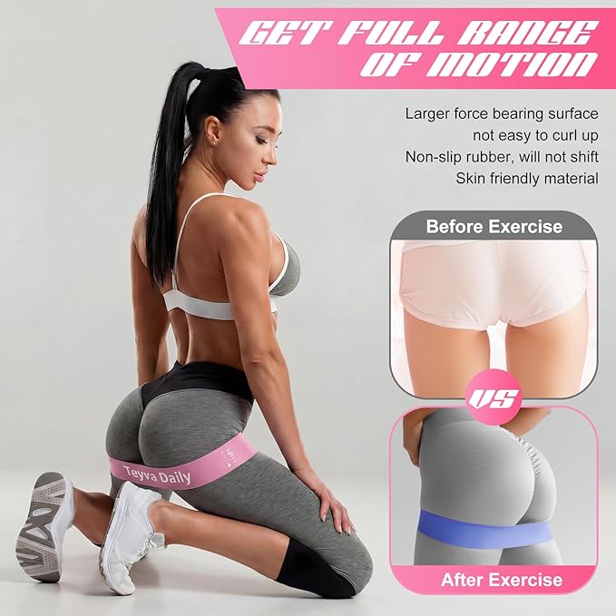 50 Pcs Resistance Loop Exercise Bands for Booty Workout Stretch Exercise Bands 5 Level Each Set with Storage Bag Non Slip for Legs Squat Resistance Loop Women Men Fitness