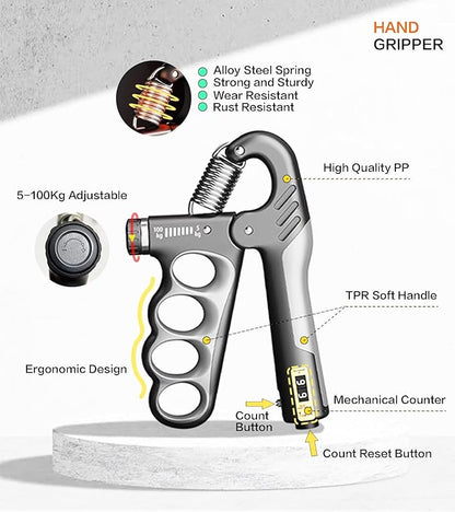 Grip Strength Trainer with Automatic Counter, Hand Gripper Strengthener, 11-220 lbs (5-100 kg) Adjustable Forearm Exerciser, Suitable for Athletes Musicians and Hand Rehabilitation Trainers