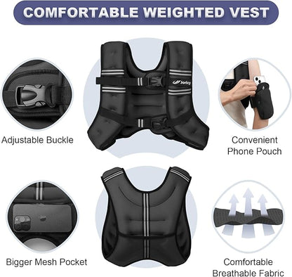 Weighted Vest Woman 5lb/8lb/10lb/12lb/15lb/20lb/25lb/30lb Weight Vest for Women Men, Rucking Vests with Reflective Stripe for Running Workout Walking Strength Training Weight Loss Fitness Weightlifting