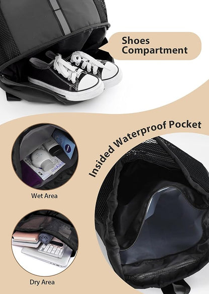 U.helper Waterproof Gym Drawstring Backpack, Sports Sack with Shoes Compartment & Wet Pockets for Ball/Beach/Swim Training
