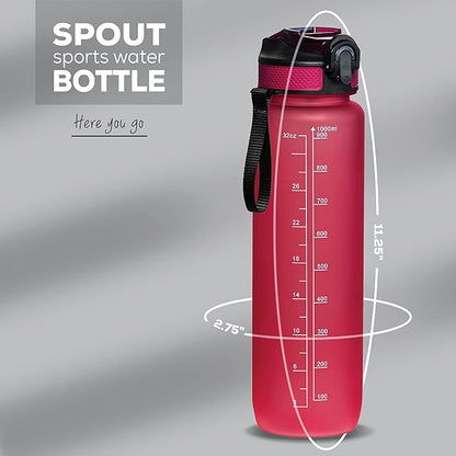 Motivational Water Bottle with Time Marker, 32 oz Water Bottle, Sports Water Bottle with Spout, Achieve All-Day Hydration SpillProof, BPA FREE