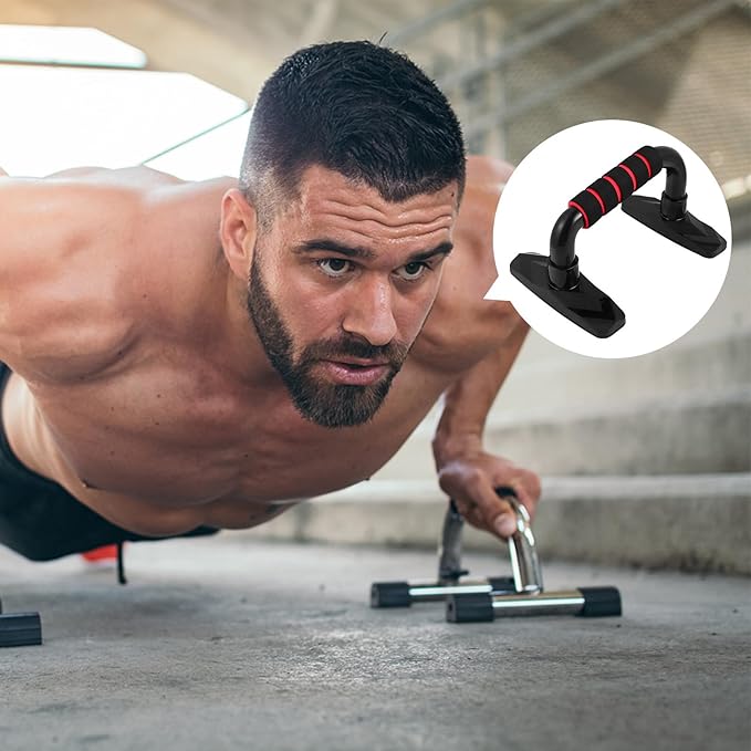 Kisangel 2pcs Push-up Bars Home Workout Equipment for Arm Muscle Fitness Stable Non-slip Push-up Holder Stand for Strength Training and Injury Protection Red Exercise Bracket