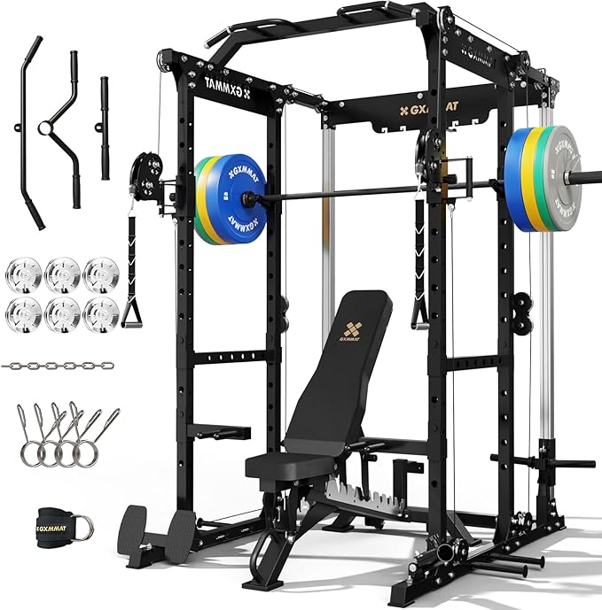 Gxmmat X6 Power Cage, 2200LB Multi-Function Power Rack with Independent Dual Aluminum Pulley System, Squat Rack for Home Gym Strength Training Equipment, Heavy-Duty Steel Construction