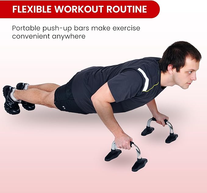 Endless EL1042 Push Up Stands With Foam Handle | Material: Steel, Plastic | For Upper Body Workouts | Comfortable Foam Grip | Non-Slip Bars and Less Wrist Strain | Color: Black-Red