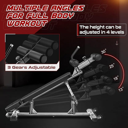 BODY RHYTHM Professional Sit-Up Bench with 4 Adjustable Heights and Reverse Crunch Handle, Adjustable Weight Bench and Flat, Incline & Decline Bench Press, Great Strength Training Slant Bench and Ab &