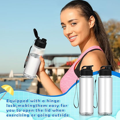 Mifoci 20 Pieces Water Bottle Bulk 17 oz Plastic Water Bottles Bulk Gym Sports Adults Reusable Large Bottles with Leak Proof Flip Top for Party Outdoor (Black)