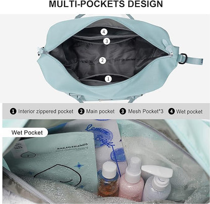 Sport Travel Duffle Bag Large Gym Tote Bag for Women, Weekender Carry on Bag for Airplane, Ladies Beach Overnight Bag Waterproof Luggage Bag with Wet Pocket