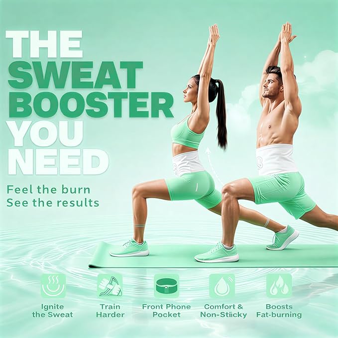 Waist Trimmer Belt for Men & Women – Silver Ion Sweat Belt, Anti-Slip Sauna Trainer, With Pocket & Precision Fit
