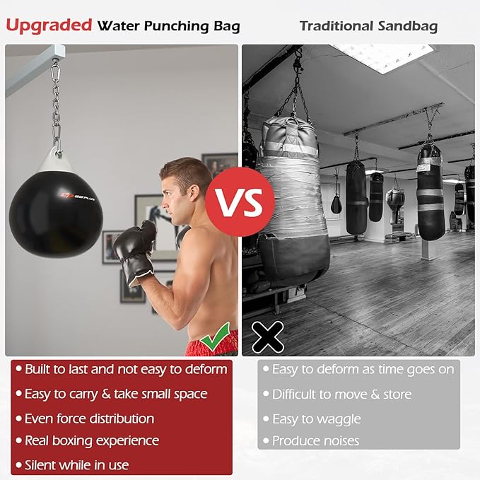 Goplus Water Aqua Bag, 21'' 180 Pound /18” 110 Pound Heavy Punching Bag with Adjustable Metal Chain, Water Injection Hose, Boxing Training Bag for Adults Fitness, MMA