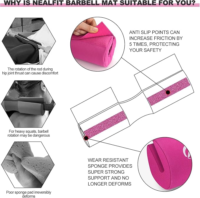 Barbell Squat Pad with Thick Nylon Padding, Hip Thrust Pad for Squats, Lunges, Neck Shoulder Squat Pad for Olympic or Standard Bars