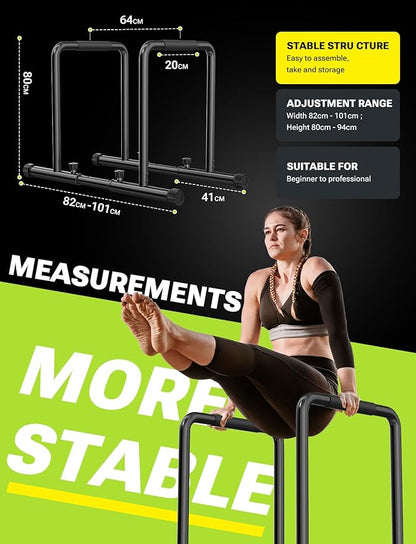 YOLEO Adjustable Dip Bar- 1100lbs Dip Station Portable Functional Fitness Bar with Safety Connector, Heavy Duty Dip Stand Body Press Bar Parallette Exercise Bar Workout Equalizer for Calisthenics