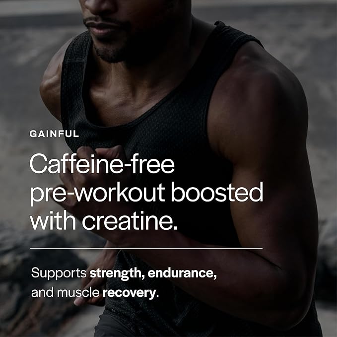 Gainful Caffeine Free Pre Workout Powder with Creatine, Watermelon Flavor, Supports Strength, Endurance, & Recovery, BCAAs, Beta Alanine, L-Citrulline, No Artificial Ingredients, 20 Servings
