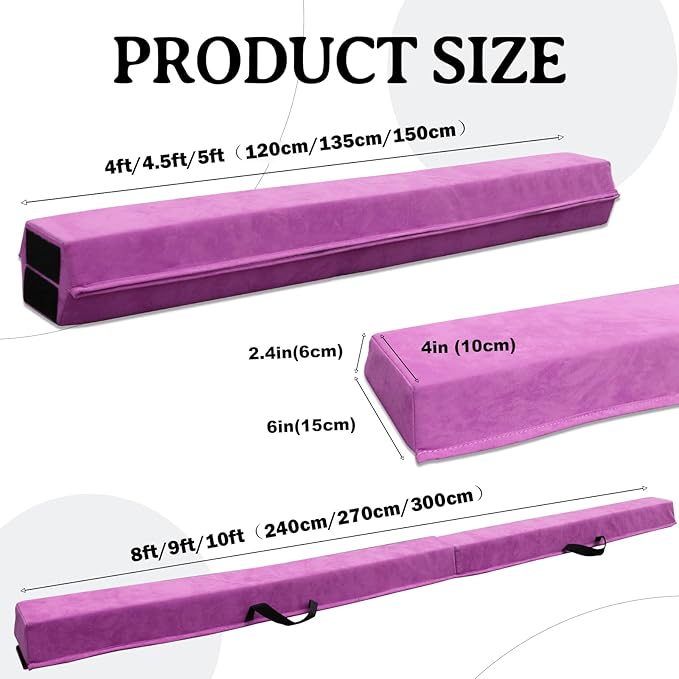 8FT/9.5FT Folding Balance Beam, Portable Gymnastics Beam Equipment with Non Slip Rubber Base & Suede Cover for Training/Practice/Professional Home Exercise