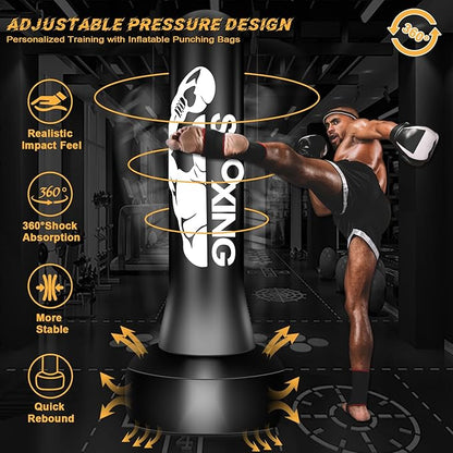 Freestanding Punching Bags for Adults Teens - 70" Heavy Bag with Stand Men Standing Boxing Inflatable Kickboxing Training MMA Muay Thai Fitness