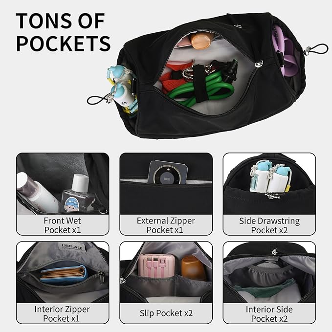 Small Gym Bag for Women Men, Mini Crossbody Travel Duffle Bag with Wet Compartment and Yoga Mat Strap, Compact Workout Bag for Sports Dance Swimming, Daily Commuting (Black)