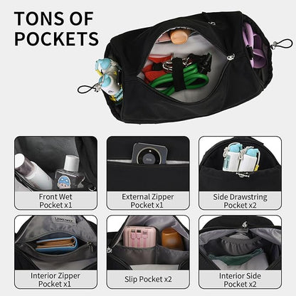 Small Gym Bag for Women Men, Mini Crossbody Travel Duffle Bag with Wet Compartment and Yoga Mat Strap, Compact Workout Bag for Sports Dance Swimming, Daily Commuting (Black)