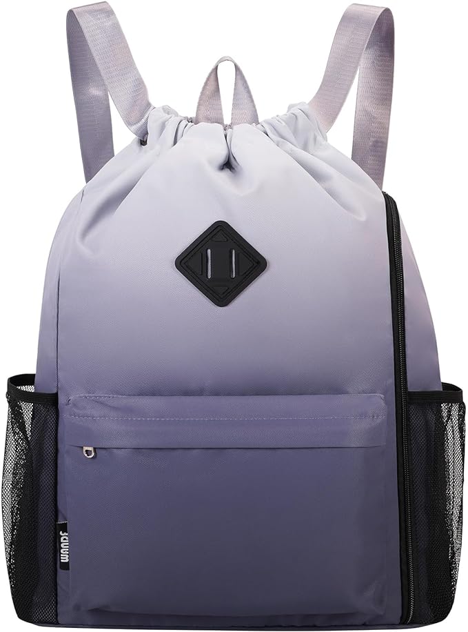 WANDF Drawstring Backpack Sports Gym Bag with Shoes Compartment, Water-Resistant String Backpack Cinch Bag for Women Men (Grey Gradient)