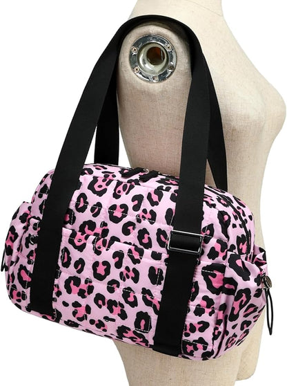 CAMTOP Mini Gym Bag for Women, Small Gym Tote Bag Puffy Quilted Sports Duffel Bag with Wet Compartment and Coin Purse Duffel Bags Dance Yoga Workout Bag for Gifts (Leopard, Mini-12.6")