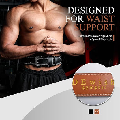 10 Adjustable Holes Genuine Leather Weightlifting Belt, 4”& 6”Width, Double Prong Power Belt for Gym Bodybuilding, weightlifting, powerlifting, squats and deadlifts