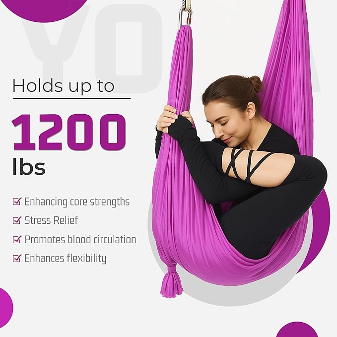 HECASA Aerial Silks Yoga Swing Set, Aerial Yoga Hammock w/Daisy Chain for Home, Inversion Exercises, Strength Training and Starter Kit