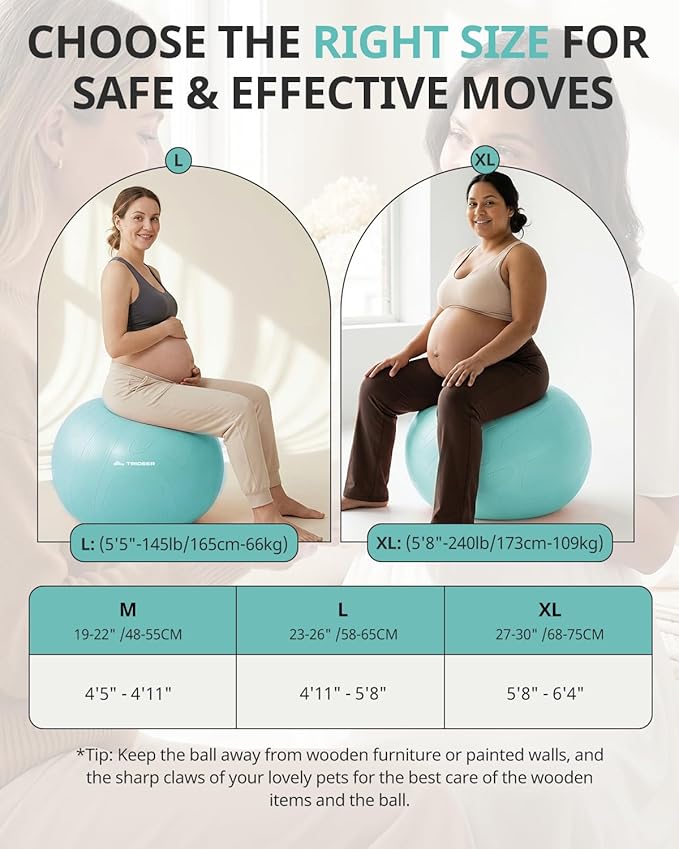 Trideer Pregnancy Birthing Ball, 1.7mm Extra Thick Yoga Ball for Maternity, Labor, Physio, Recovery, Illustrated Exercise Guide & Baby Memory Book Included, 1000LB Anti-Burst & Non-Slip Stability Ball