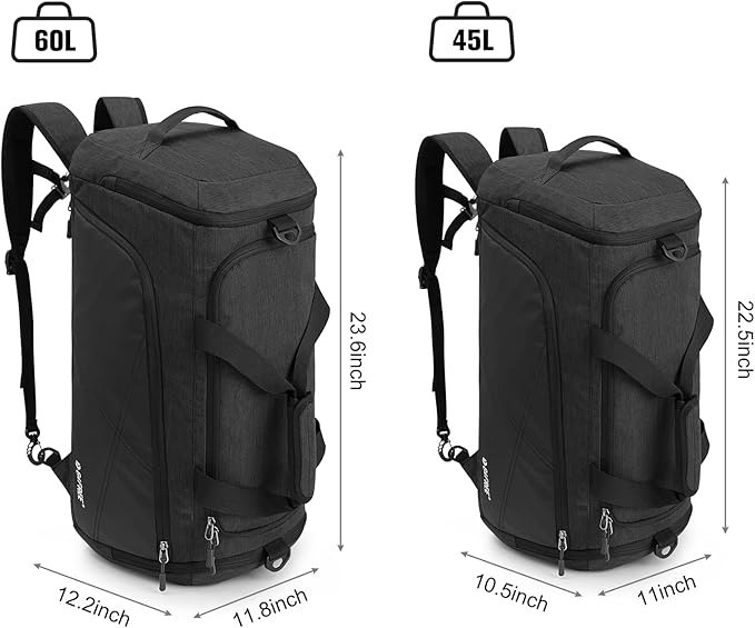 G4Free 45L/60L 3-Way Duffle Backpack Gym Bag with Wet Pocket & Shoes Compartment Sports Travel Weekender Overnight Duffel Bag