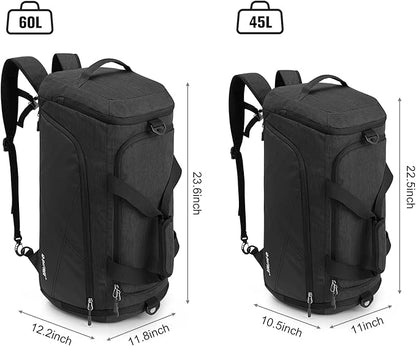 G4Free 45L/60L 3-Way Duffle Backpack Gym Bag with Wet Pocket & Shoes Compartment Sports Travel Weekender Overnight Duffel Bag