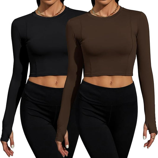 Loovoo Women Workout Shirts 1/2/3 Pack Athletic Compression Tee Dry Fit Yoga Gym Basic Tops
