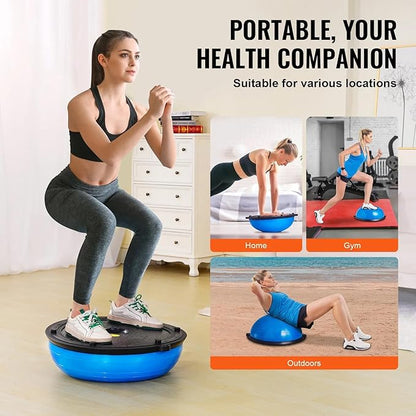 Half Exercise Ball Trainer 23 inch Balance Ball Trainer 1500lbs Capacity Stability Ball with Resistance Bands & Foot Pump, Strength Fitness Ball for Home Gym Full Body Workout