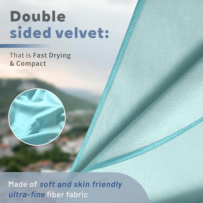 Tian qing Microfiber Towel Set, 3 Piece, Fast Drying, Soft Touch, Lightweight, Multiple Sizes for Beach, Backpacking Camping Hiking Gym Yoga Swimming Travel (Wathet, Large)
