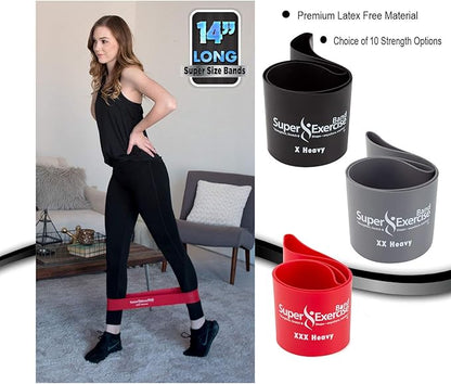 USA 14" x 3" Extra Long Latex Free Mini Loop Bands in 3, 5, 10 Pack Sets. 10 Strengths for Resistance Training, Stretching, Yoga, Toning. Plus an Exclusive iPhone App and E-Book.