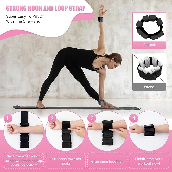 Pilates Wrist Ankle Weights for Women, Wearable Strong Arm & Leg Weights Set of 2(1 lb/2.2 lbs Each), Adjustable Ankle Weights for Walking, Yoga, Dance, Barre, Gym